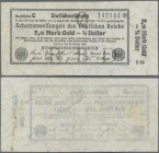 Deutschland - Deutsches Reich bis 1945: Schatzanweisung des Deutschen Reichs 2,10 Mark Gold = 1/2 Dollar 1923, Ro.141a mit Fz. ”E”, senkrechter Mittel...