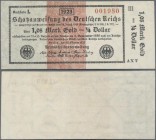 Deutschland - Deutsches Reich bis 1945: Schatzanweisung des Deutschen Reichs 1,05 Mark Gold = 1/4 Dollar 1923, Ro.143d mit Fz. ”AX”, sehr saubere Gebr...