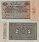 Deutschland - Deutsches Reich bis 1945: 2 Rentenmark 1923 MUSTER, Ro.155M, mit dreifacher Perforation ”Druckprobe” und laufender KN, kleine Klebereste...
