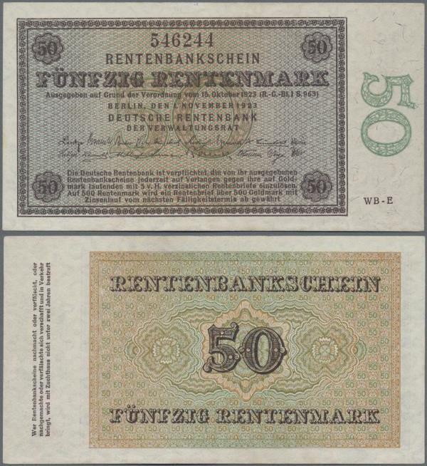 Deutschland - Deutsches Reich bis 1945: 50 Rentenmark 1923, Ro.158b mit Fz. ”WB”...