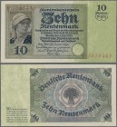 Deutschland - Deutsches Reich bis 1945: 10 Rentenmark 1925, Ro.163 mit minimal bestoßener Ecke oben links, sonst einwandfrei, Erhaltung: aUNC/UNC. Sel...