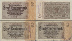 Deutschland - Deutsches Reich bis 1945: Kleines Lot mit 6 belgischen Abstempelungen auf 2 Rentenmark, dabei verschiedene Zeilen- und Gemeindestempel, ...