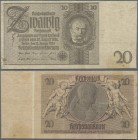 Deutschland - Deutsches Reich bis 1945: 20 Reichsmark 1929 ohne Udr. Und KN, Ro.174d, etwas starker gebraucht mit Flecken und kleinem Loch in der Mitt...