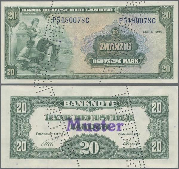 Deutschland - Bank Deutscher Länder + Bundesrepublik Deutschland: 20 DM 1949 MUS...