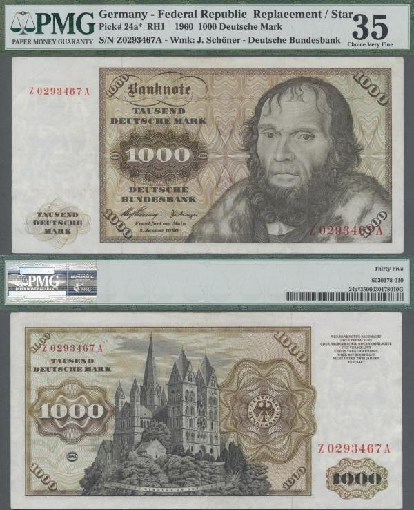 Deutschland - Bank Deutscher Länder + Bundesrepublik Deutschland: 1000 DM 1960 E...