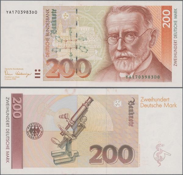 Deutschland - Bank Deutscher Länder + Bundesrepublik Deutschland: 200 DM 1989, E...