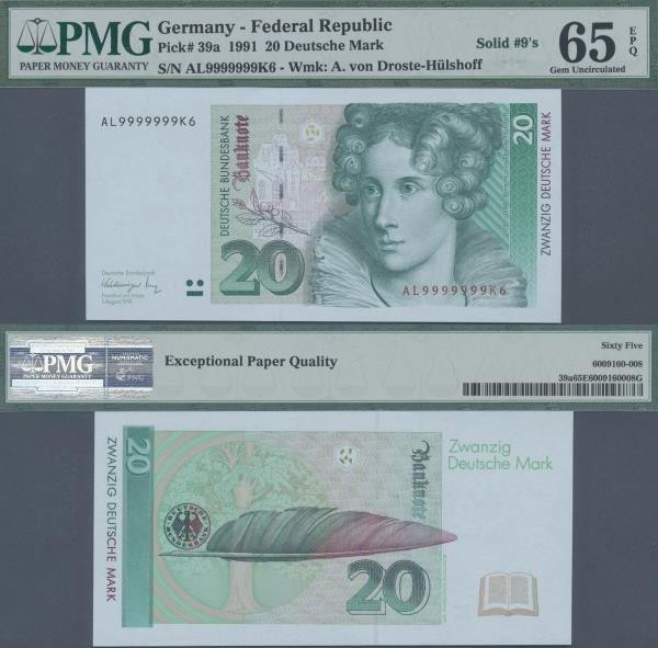 Deutschland - Bank Deutscher Länder + Bundesrepublik Deutschland: 20 DM 1991 mit...