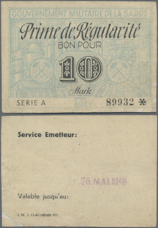 Deutschland - Nebengebiete Deutsches Reich: Saar, 10 Mark Prämienschein o.D. 194...