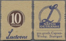 Deutschland - Briefmarkennotgeld: Nürnberg, Bayern, Lactrone Natur-Getränke, 10 Pf. Ziffer Kontrollrat (ca. 1947), Einheitsausgabe der Fa. Caprez-Werb...