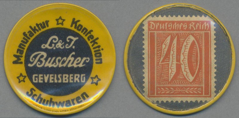 Deutschland - Briefmarkennotgeld: GEVELSBERG, L. & J. Buscher, Schuhwaren, 40 Pf...