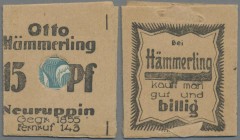 Deutschland - Briefmarkennotgeld: NEURUPPIN, Hämmerling, Kaufhaus, 15 Pf. Ziffer, im kleinen Faltkarton.
 [differenzbesteuert]