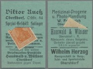 Deutschland - Briefmarkennotgeld: OBERSTDORF, Viktor Rueß, Solinger Messer und Taschenmesser, 10 Pf. Germania orange, im grünen Werbekarton mit Schlit...