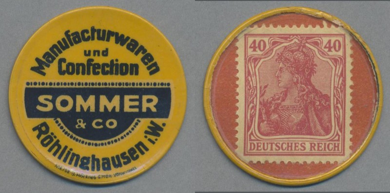 Deutschland - Briefmarkennotgeld: RÖHLINGHAUSEN / Westfalen, Sommer & Co., Manuf...