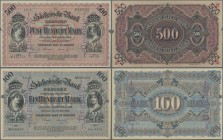 Deutschland - Länderscheine: 100 und 500 Mark 1890, Ro.SAX6, SAX7, beide sternförmig gelocht und links und rechts am Rand mit Stempel ”Ungültig” entwe...