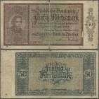 Deutschland - Länderscheine: Sächsische Bank 50 Reichsmark 1924, Ro.SAX26, stark gebraucht mit größeren Einrissen und kleinen Fehlstücken am unteren u...