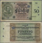 Deutschland - Länderscheine: Württembergische Notenbank 50 Reichsmark 1924, Ro.WTB27, saubere Gebrauchserhaltung mit mehreren Entwertungslöchern. Erha...