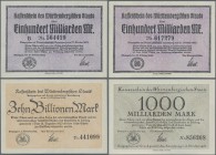 Deutschland - Länderscheine: Württemberg, Finanzminister, 100 Mrd. Mark, 31.10.1923, ohne Serie bzw. Serie B, 1000 Mrd. Mark, 31.10.1923, 10 Billionen...