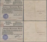 Deutschland - Reichsbahn: Stuttgart, Oberpostdirektion, 50 Mrd. Mark, 25.10.1923, 100 Mrd. Mark, 29.10.1923, Erh. III, III-, total 2 Scheine
 [differ...