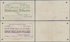 Deutschland - Notgeld - Baden: St. Blasien, Spinnerei St. Blasien A.G., 500 Mrd. Mark, 10.11.1923, 1 Billion Mark, 17.11.1923, wie üblich lochentwerte...