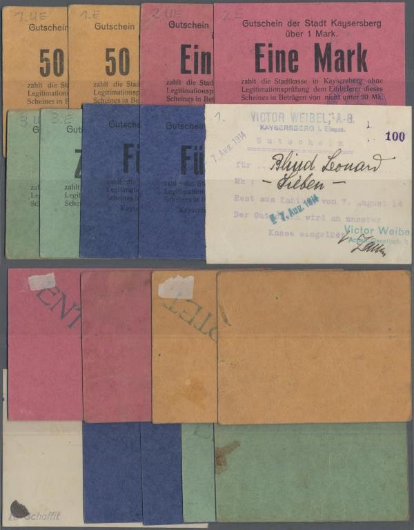 Deutschland - Notgeld - Elsass-Lothringen: Kaysersberg, Stadt, je 2 x 50 Pf., 1,...