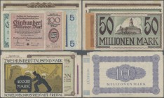 Deutschland - Notgeld - Sachsen: Freital, Sachsen, Rat der Stadt, kleines Lot mit 10 Banknoten 200 Tsd., 1, 2, 5 (2), 20, 50 (2), 100 Mio., 2 Mrd. Mar...