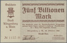 Deutschland - Notgeld - Bayern: Unterfranken, Klingenberg, Stadt, 100 Mio. Mark, 28.9.1923, 5 Billionen Mark, 29.10.1923, Erh. I, Miltenberg, Stadt, 1...