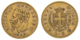 vittorio emanuele II (1861-1878) 
5 Lire 1863 - Zecca: Torino - Diritto: effigie del Re a sinistra - Rovescio: stemma di Casa Savoia coronato e circo...