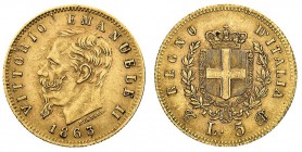 vittorio emanuele II (1861-1878) 
Insieme di 2 esemplari da 5 Lire 1863 - Zecca: Torino (Bol. n. R17) (Gig. n. 29) (Mont. n. 159) (Pag. n. 479)