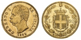 umberto I (1878-1900) 
20 Lire 1889 - Zecca: Roma - Diritto: effigie del Re a sinistra - Rovescio: stemma di Casa Savoia coronato e circondato dal Co...