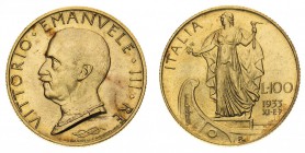 vittorio emanuele III (1900-1946) 
100 Lire Italia su Prora 1933 Anno XI - Zecca: Roma - Diritto: effigie del Re a sinistra - Rovescio: l’Italia ritt...