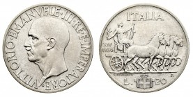 vittorio emanuele III (1900-1946) 
20 Lire Quadriga 1936 - Zecca: Roma - Diritto: effigie del Re a sinistra - Rovescio: l’Italia seduta con fascio e ...