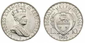 vittorio emanuele III (1900-1946) 
Colonie - Somalia - 10 Lire 1925 - Zecca: Roma - Diritto: effigie del Re a destra - Rovescio: stemma somalo corona...