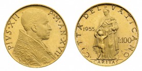 vaticano 
Pio XII (1939-1958) - 100 Lire 1955 - Zecca: Roma - Diritto: busto del Papa a destra - Rovescio: figura della Carità stante di fronte a due...