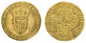 francia 
Carlo VI (1380-1422) - Ecu d’or à la couronne, IV emissione - Zecca: Parigi - Diritto: stemma coronato - Rovescio: croce ornata e filettata ...