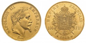 francia 
Napoleone III (1852-1870) - 100 Franchi 1869 PCGS MS63 - Zecca: Parigi - Diritto: effigie di Napoleone III a destra - Rovescio: stemma napol...