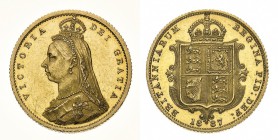 gran bretagna 
Victoria (1837-1901) - Proof Half Sovereign 1887 celebrativa del 50° anniversario del Regno- Zecca: Londra - Diritto: busto coronato, ...