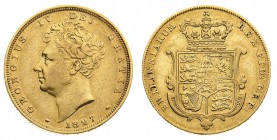 Giorgio IV (1820-1830) George IV (1820-1830) Bare Head (1825-1830)
Sovereign 1827 - Zecca: Londra - Diritto: effigie del Re a destra - Rovescio: stem...