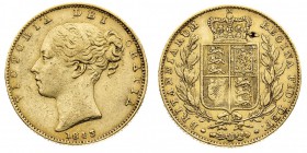Vittoria (1837-1901) Victoria (1837-1901) Shield (1838-1887) 
Sovereign 1843 - Zecca: Londra - Non comune (Seaby n. 3852) (Friedb n. 387e)