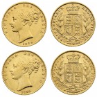 Vittoria (1837-1901) Victoria (1837-1901) Shield (1838-1887) 
Sovereigns (2), 1858, 1859 - Zecca: Londra - Colpetti sui bordi (Seaby n. 3852D) (Fried...