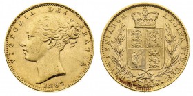 Vittoria (1837-1901) Victoria (1837-1901) Shield (1838-1887) 
Sovereign 1863, die number 17 - Zecca: Londra - Di qualità molto buona (Seaby n. 3853) ...