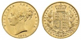 Vittoria (1837-1901) Victoria (1837-1901) Shield (1838-1887) 
Sovereign 1865, die number 1 - Zecca: Londra - Di alta qualità, con fondi speculari al ...