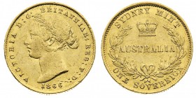 Vittoria (1837-1901) Victoria (1837-1901) Shield (1838-1887) 
Sovereign 1866 - Zecca: Sydney - Non comune - Lievi segni di contatto, ma in generale d...