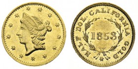 stati uniti d’america 
California - Gold Round Half Dollar “Liberty Head” 1853 - Non comune - Di alta qualità, con fondi speculari