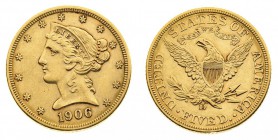 stati uniti d’america 
5 Dollari “Coronet Head “ 1906 - Zecca: Denver