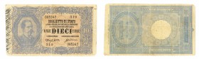 regno d'italia
Biglietto di Stato da 10 Lire - D.M. 28.2.1888 - Molto raro - Pieghe di circolazione (Bol. n. B3) (Gig. n. BS16A) (Cra. n. BS33)
