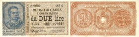 regno d'italia
Buono di Cassa da 2 Lire - D.M. 15.2.1897 - Raro - Restauro nella piega centrale (Bol. n. B5) (Gig. n. BS6D) (Cra. n. BS10)