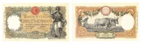 regno d'italia
Biglietto di Banca da 50 Lire “Minerva” - D.M. 20.5.1916 - Raro - Fori di spillatura, ma biglietto di alta qualità, con carta ancora f...