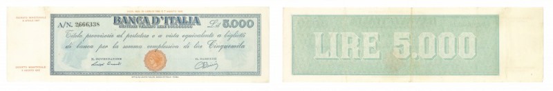 regno d'italia
Insieme dei Titoli Provvisori “Testina” da 5.000 Lire e 10.000 L...