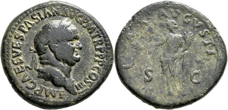 Vespasian (69 - 79): Æ-Sesterz, 27,36 g, Kampmann 20.74, dunkelbraune Patina, fa...