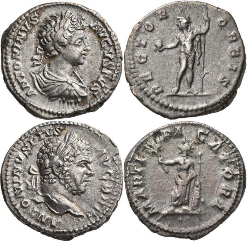 Caracalla (196 - 198 - 217): als Augustus 198-217: Lot 2 Denare o.J. Portrait mi...